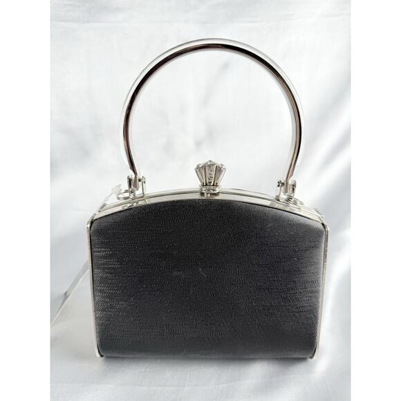 Vintage SASHA Box Purse Art Deco Black Silver Handle Rhinestone NWT - Picture 2 of 13